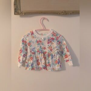 Vintage Sears Baby White Long Sleeve Floral Top Retro Baby Shirt Size 12 M